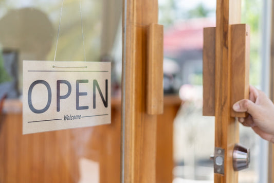 Customer opening store door